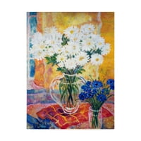 Трговска марка ликовна уметност „Бели хризантеми на црвена крпа“ Арт од платно од Лорен Плат